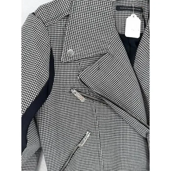 Christopher Kane Black White Houndstooth Wool Collared Moto Jacket Sz 8 NEW - Picture 3 of 8